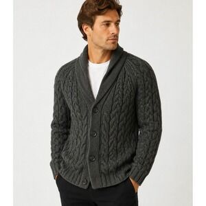 Alpha‎ Studio Men's Cardigan Baby Alpaca Wool Cable Knit Button Front XXL